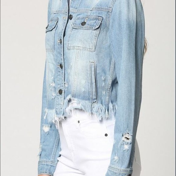 Hidden Denim Jackets & Coats Light Wash Frayed Bottom Fitted Jacket